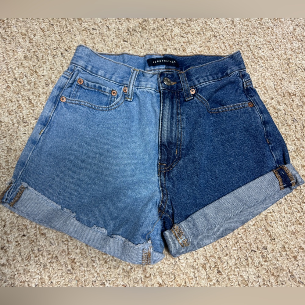 Aeropostale Two-Tone Denim Shorts - Light Blue and Dark Blue